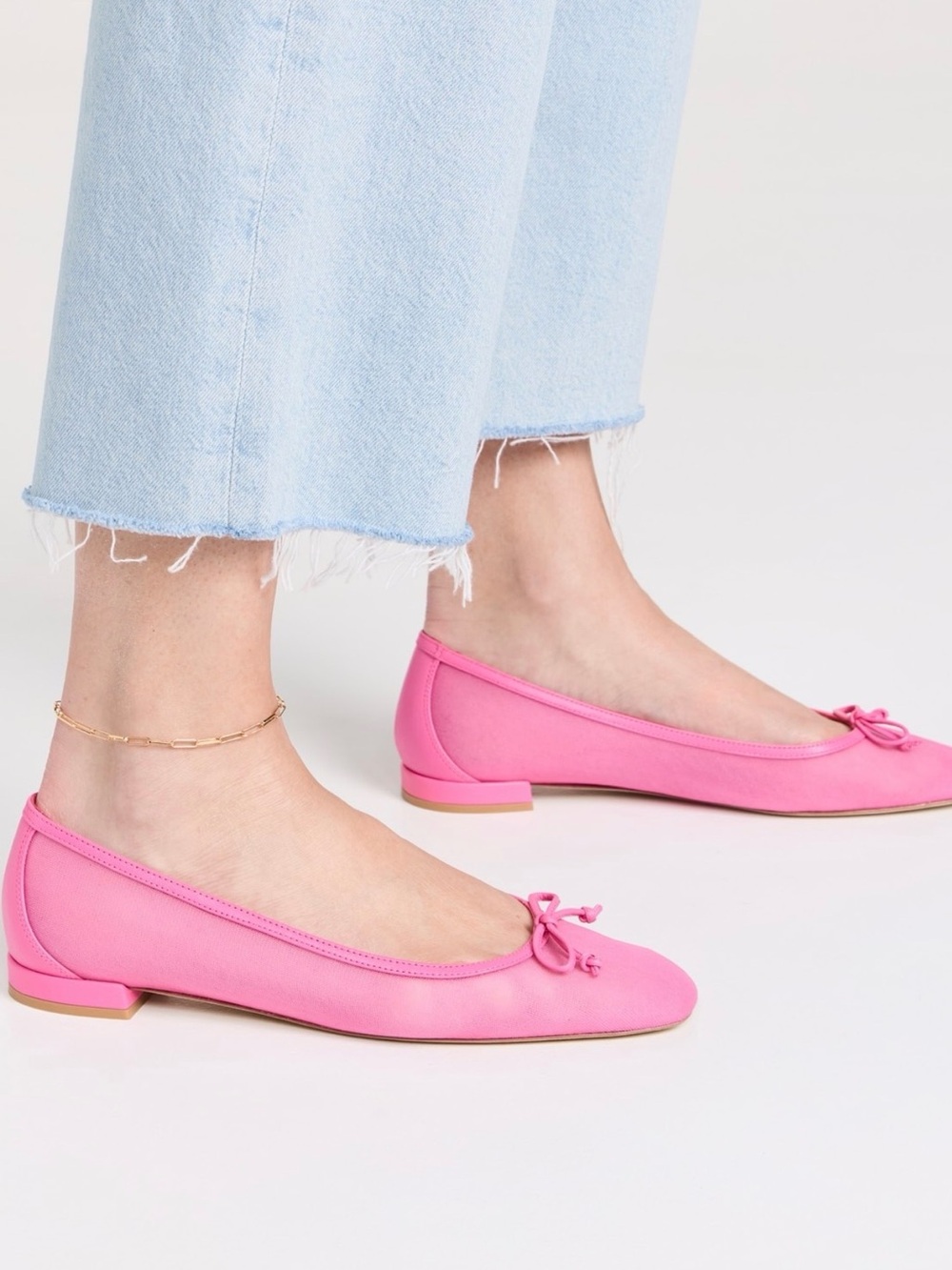 Stuart Weitzman Arabella Pink Ballet Mesh Flats Bow Size 7